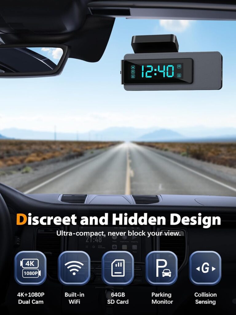Dash Cam Front and Rear 4K+1080P, Free 64GB Card, Built-in WiFi, Dash Camera for Cars, Car Camera, Dual Dashcams for Cars with Night Vision, 24 Hours Parking Monitor, Loop Recording
