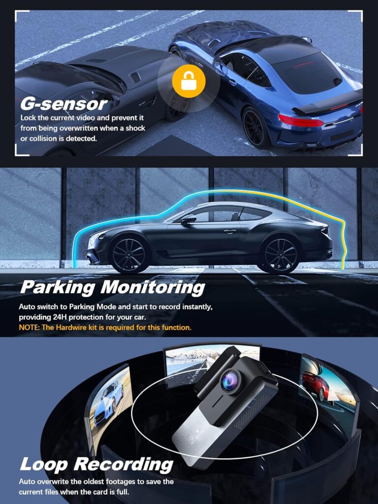 Dash Cam Front and Rear 4K+1080P, Free 64GB Card, Built-in WiFi, Dash Camera for Cars, Car Camera, Dual Dashcams for Cars with Night Vision, 24 Hours Parking Monitor, Loop Recording