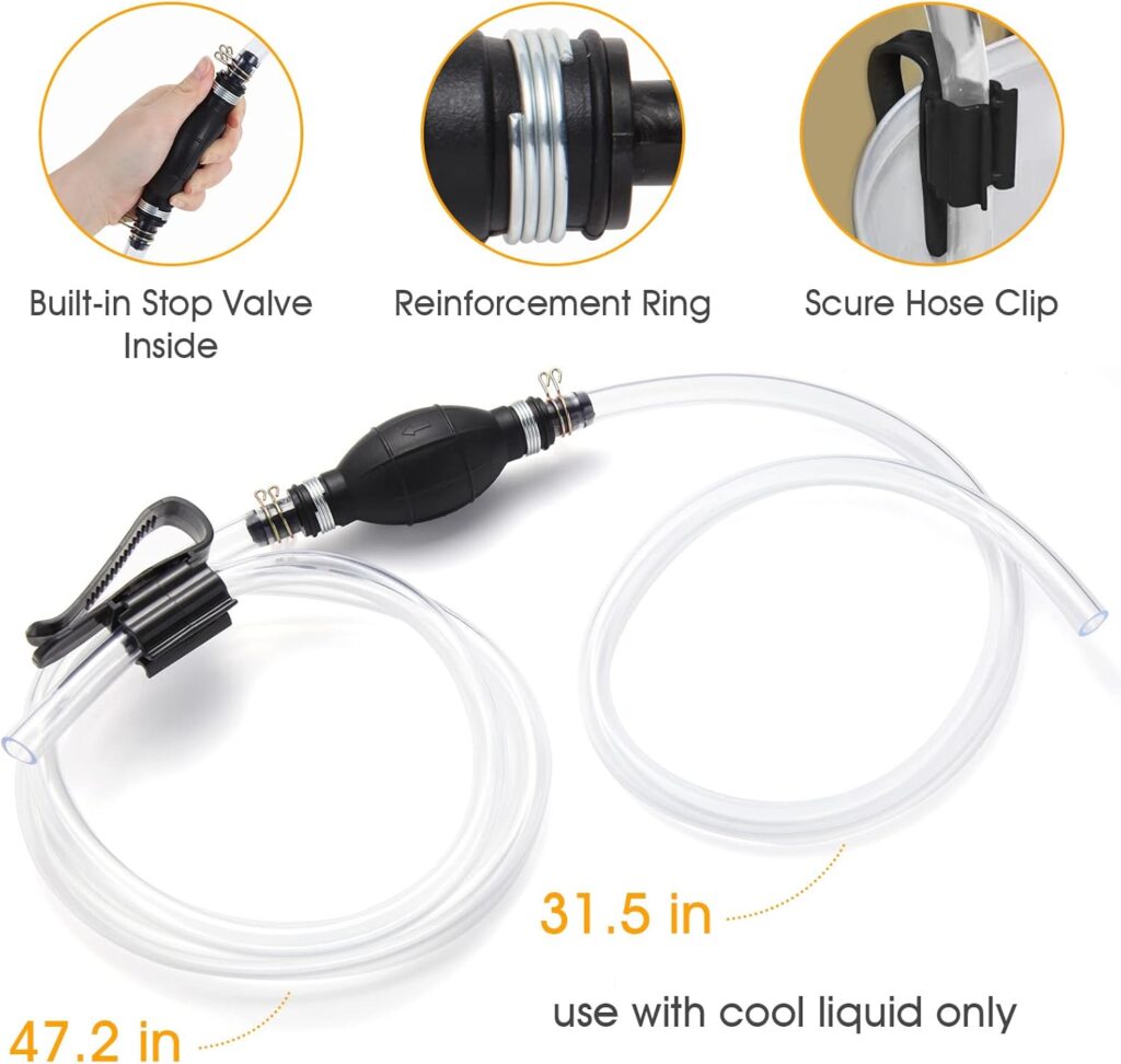 Gasoline Siphon Hose Pump, Hand Fuel Transfer Pump, High Flow Gas Siphon Pump for water Gasoline Oil Petrol Diesel, Manual Fuel Pump with 2 Premium PVC Hoses