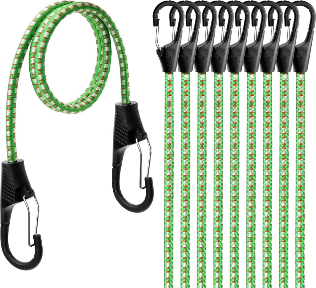 HORUSDY 31-Piece Premium Bungee Cords Assortment Jar, Includes 10”,18”,24”,32”,40” Bungee Cords, 6“ Zip Ties, 8”Canopy/Tarp Ball Ties and Crocodile Mouth Tarp Clips
