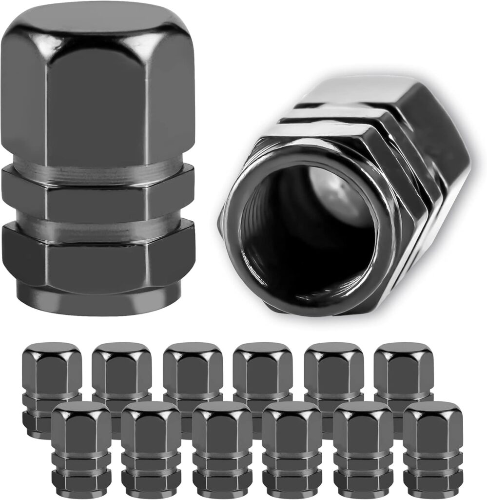 JUSTTOP Car Tire Valve Stem Caps, 12pcs Air Caps Cover, Universal for Cars, SUVs, Bike, Trucks and Motorcycles-Black