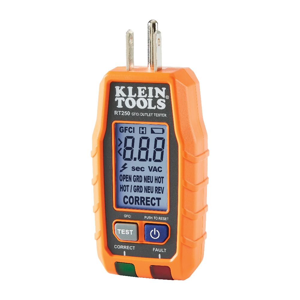 Klein Tools RT250 GFCI Outlet Tester with LCD Display, Electric Voltage Tester for Standard 3-Wire 120V Electrical Receptacles