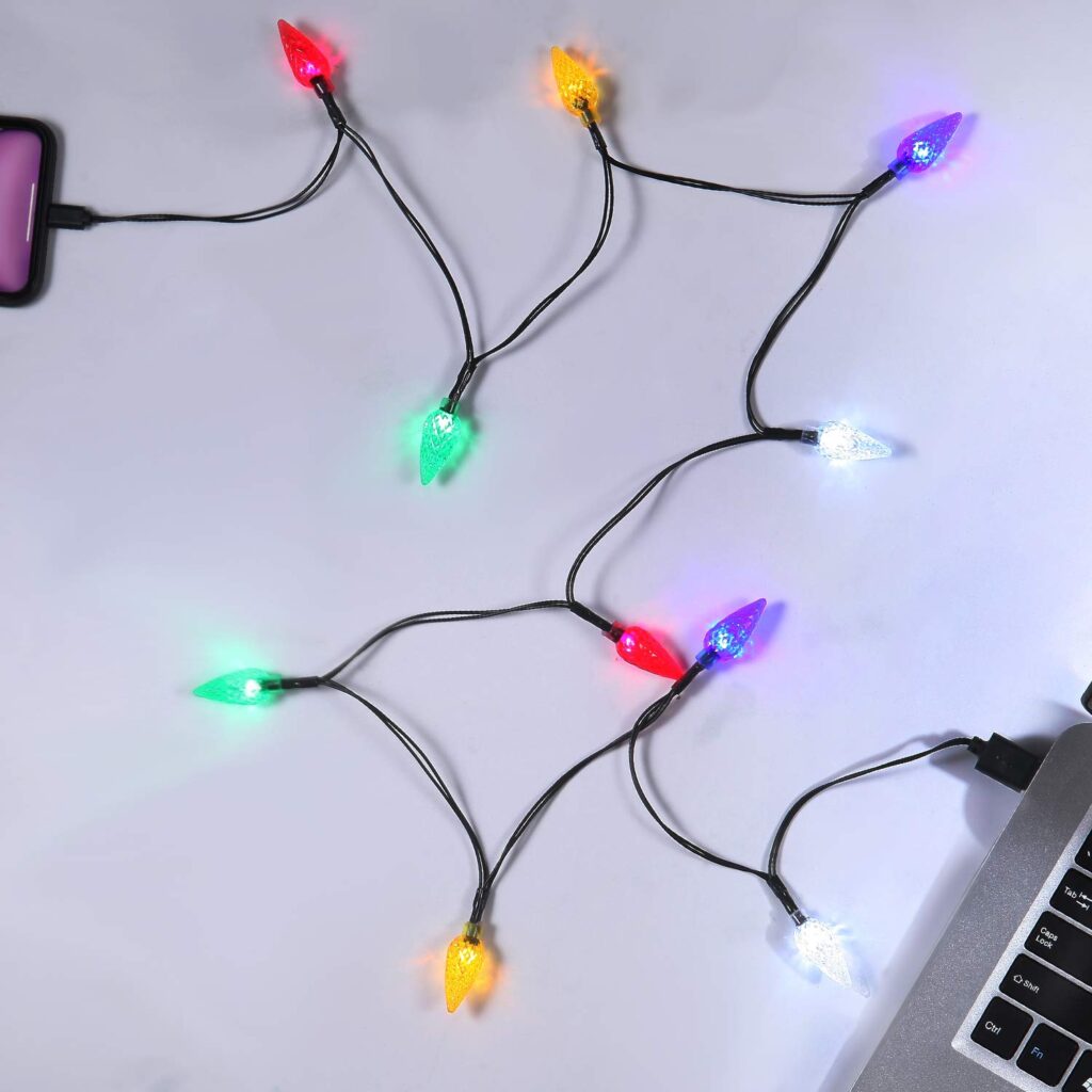 LED Christmas Light Phone Charger Cord USB Charging Cable Gift for Phone 14/13/12/11 Pro/XS/XS Max/XR/X/8 Plus/ 8/7 Plus/7s Plus/6s/6/5s/5c/5Pad with 10 Lights Christmas Decorations (1, Black)