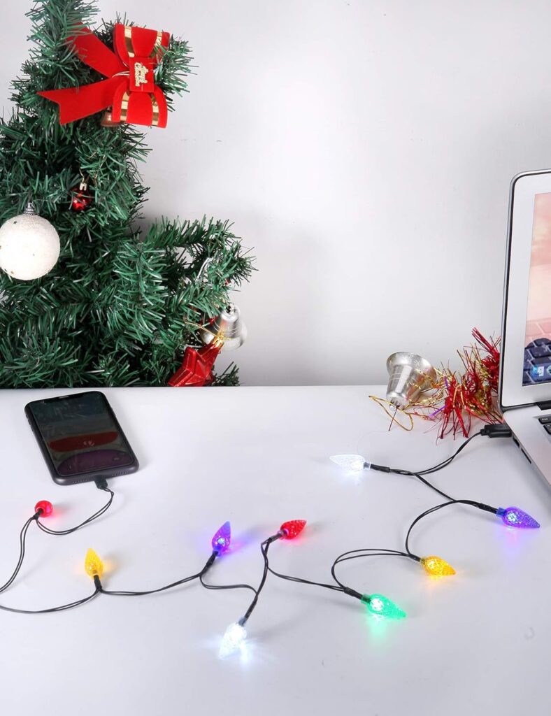 LED Christmas Light Phone Charger Cord USB Charging Cable Gift for Phone 14/13/12/11 Pro/XS/XS Max/XR/X/8 Plus/ 8/7 Plus/7s Plus/6s/6/5s/5c/5Pad with 10 Lights Christmas Decorations (1, Black)
