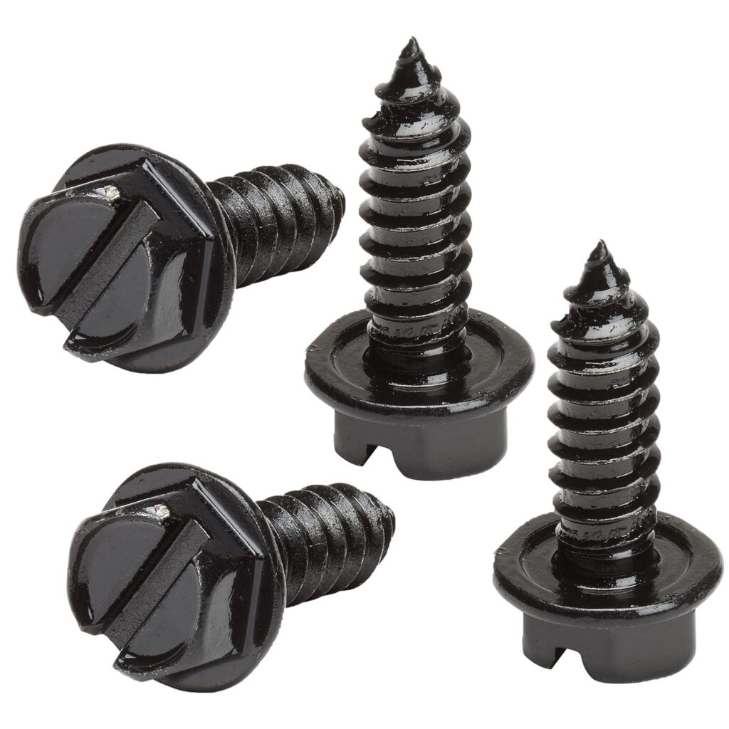 License Plate Screws with Rustproof Finish - License Plate Screw Kit for Front  Rear Plates - License Plate Bolts for Domestic Vehicles - Stainless Steel Screws for License Plates (4-Pack, Black)