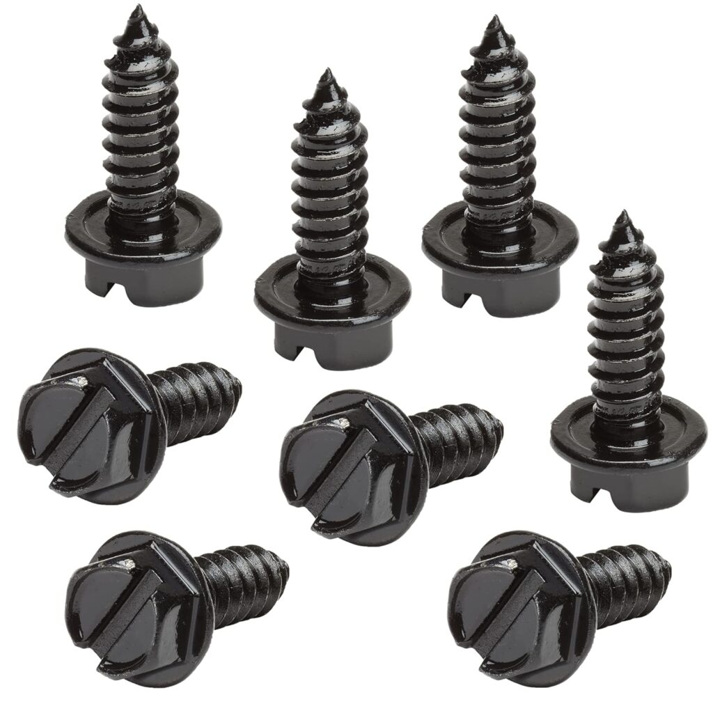 License Plate Screws with Rustproof Finish - License Plate Screw Kit for Front  Rear Plates - License Plate Bolts for Domestic Vehicles - Stainless Steel Screws for License Plates (4-Pack, Black)