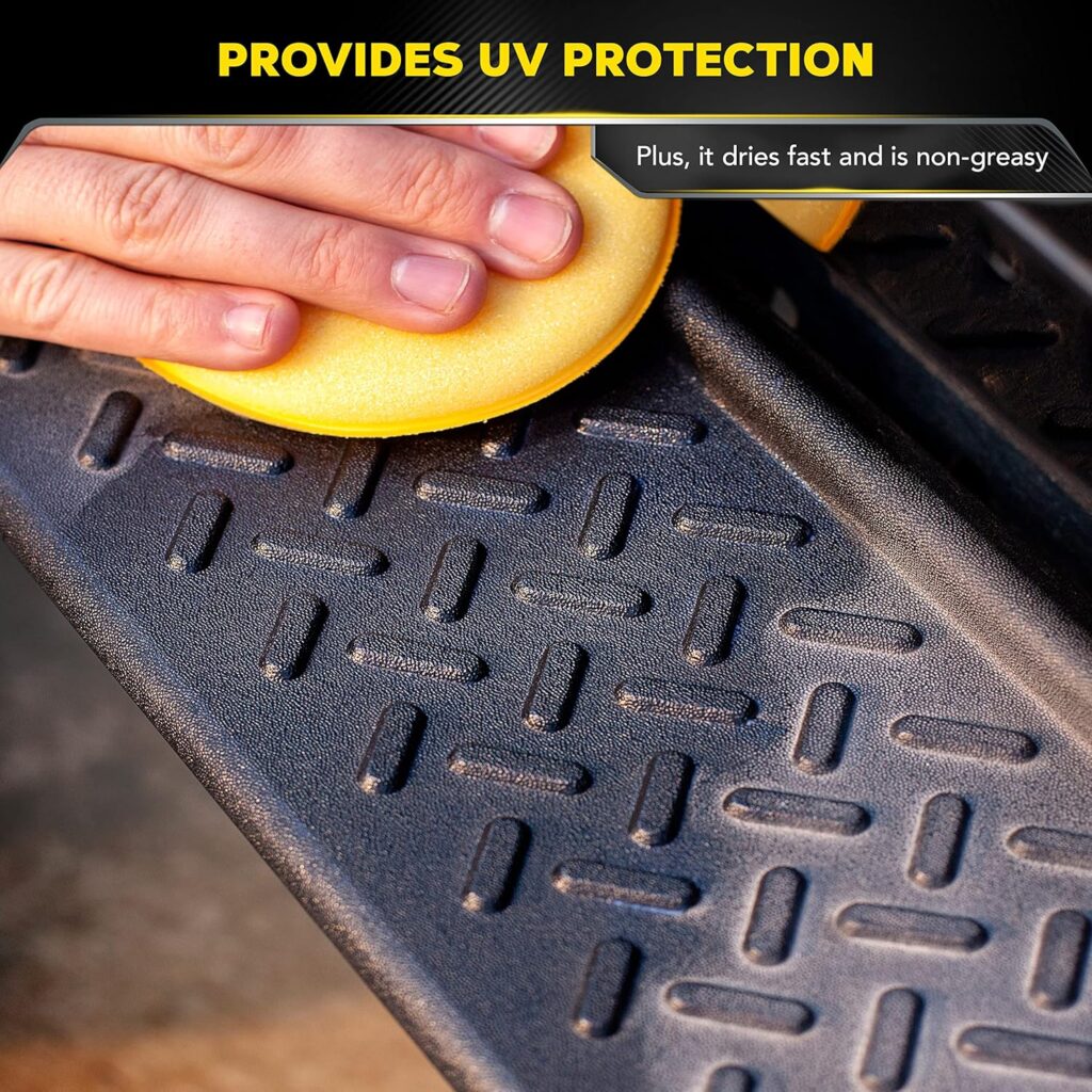 Meguiars Ultimate Black Plastic Restorer, Durable Car Restorer for Faded Black Plastic, Vinyl, and Rubber, Restores Deep Color and Shine, for Car Guys, 12 Oz