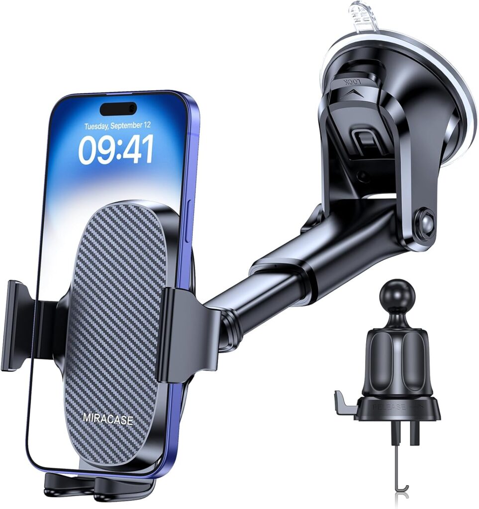 Miracase 3-in-1 Cell Phone Holders for Your Car, Universal Car Phone Holder Mount for Dashboard Air Vent Windshield Compatible with iPhone16 15 14 13 12 13 Pro Max Xs XR X, Galaxy Black