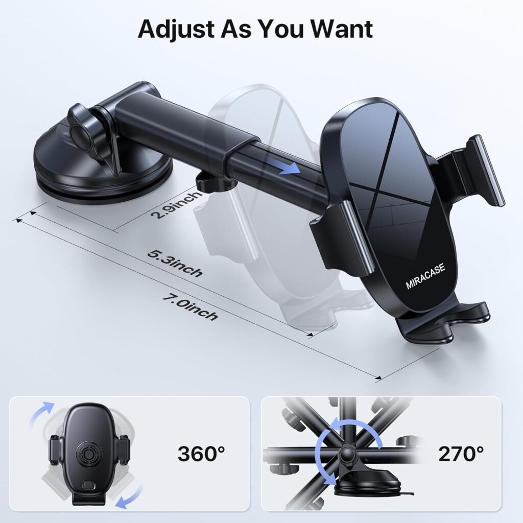 Miracase 3-in-1 Cell Phone Holders for Your Car, Universal Car Phone Holder Mount for Dashboard Air Vent Windshield Compatible with iPhone16 15 14 13 12 13 Pro Max Xs XR X, Galaxy Black