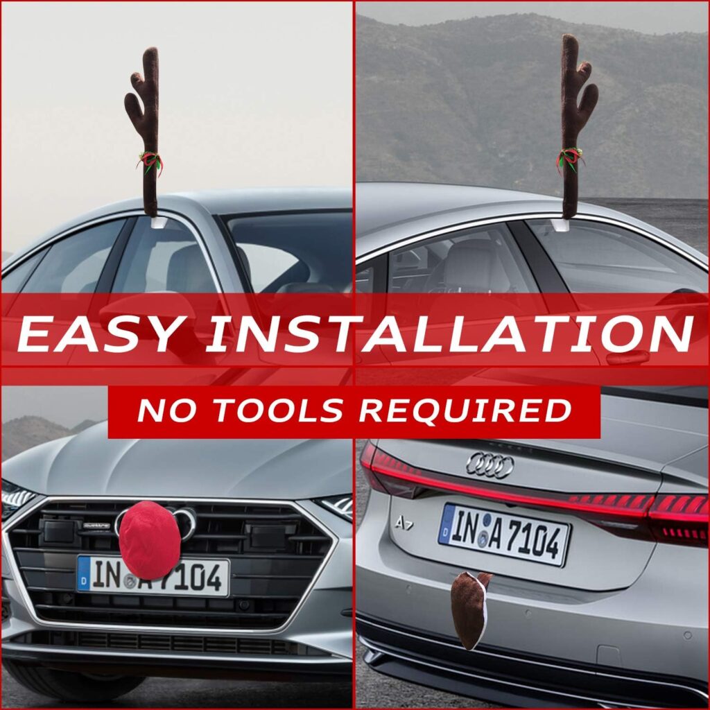 MOMONI Premium Reindeer Car Kit Antlers, Nose, Tail- Rudolph Set Reindeer Christmas Decoration Car Costume Auto Accessories