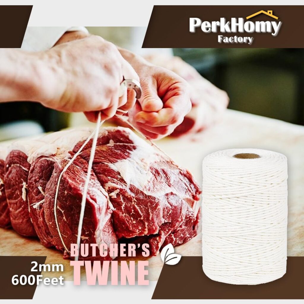 SMARTCASUAL 600 Feet 2mm Cotton Butcher Twine String Soft Food Safe for Cooking Craft Baker Kitchen Meat Turkey Sausage Roasting Gift Wrapping Gardening Crocheting Knitting