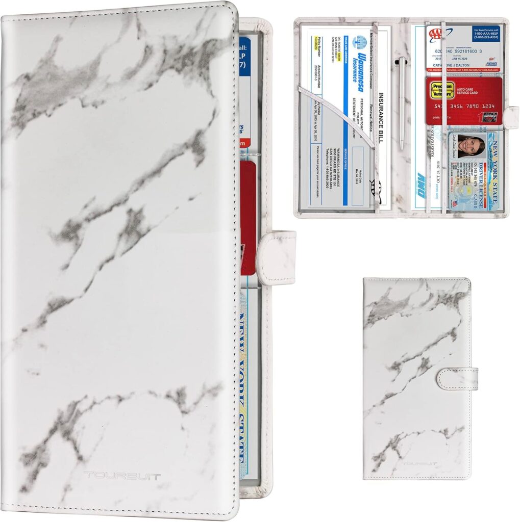 TOURSUIT Car Registration and Insurance Card Holder, Vehicle License Document Glove Box Compartment Organizer, Interior Car Accessories for Women Men Teens (Carbon Fiber Black)