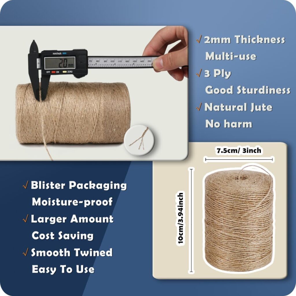 2Pack 2mm Natural Jute Twine String Feet Long Twine String for Crafting Gardening Gift Wrapping Macrame DIY Home Decor (Brown-800Feet/Roll) 2Pack 2mm Natural Jute Twine String Feet Long Twine String for Crafting Gardening Gift Wrapping Macrame DIY Home Decor (Brown-800Feet/Roll)