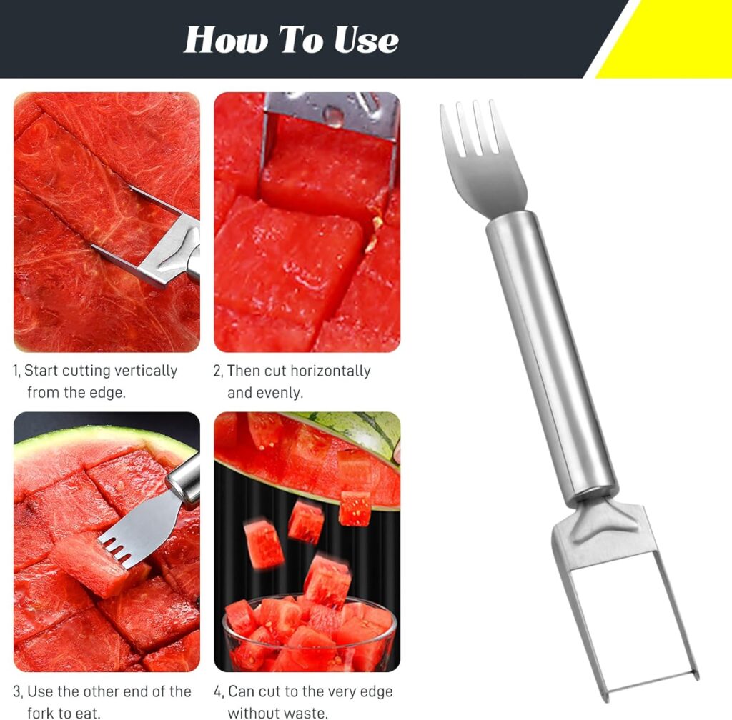 2Pcs Watermelon Fork Slicer Cutter 2-in-1 Stainless Steel Fruit Cutter, Watermelon Cutter Slicer Tool Portable Watermelon Slicer Dual Head Fruit Forks for Home Party Camping Kitchen Gadget