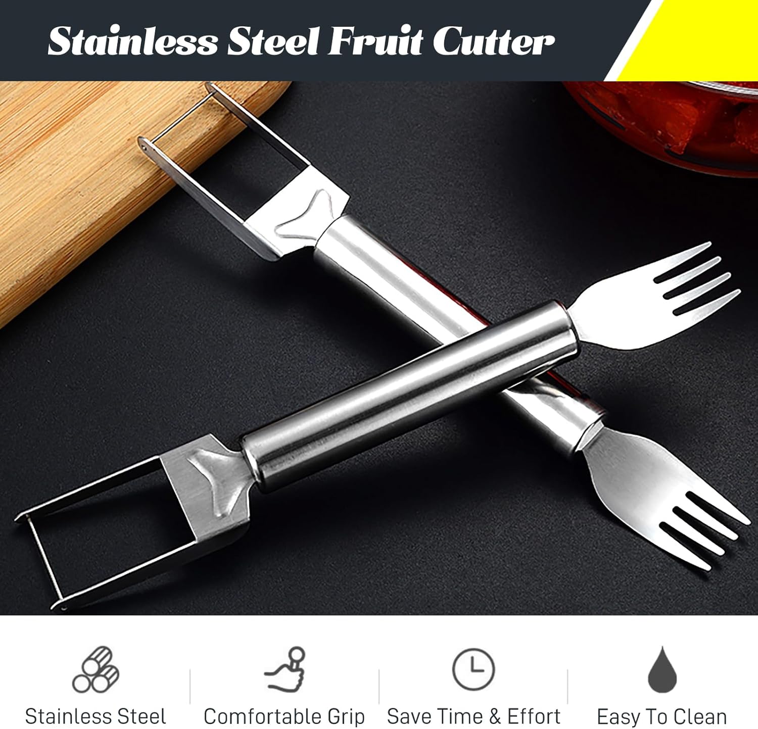 2Pcs Watermelon Fork Slicer Cutter 2-in-1 Stainless Steel Fruit Cutter, Watermelon Cutter Slicer Tool Portable Watermelon Slicer Dual Head Fruit Forks for Home Party Camping Kitchen Gadget