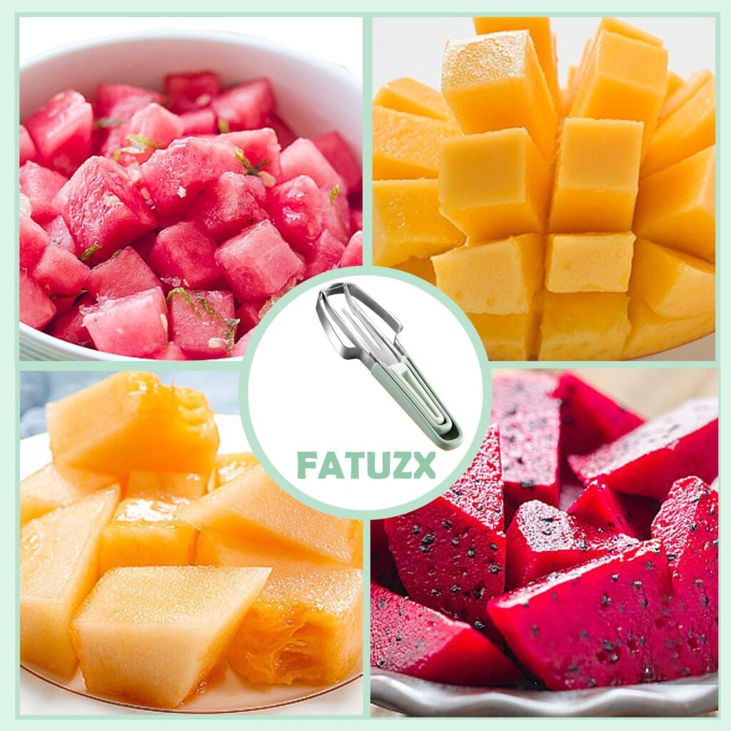 3-in-1 Watermelon Cutter Slicer Fork, Portable Fruit Slicer Cutter Knife and Watermelon Cube Stainless Steel Popsicle Melon Cutter for Kitchen Gadgets