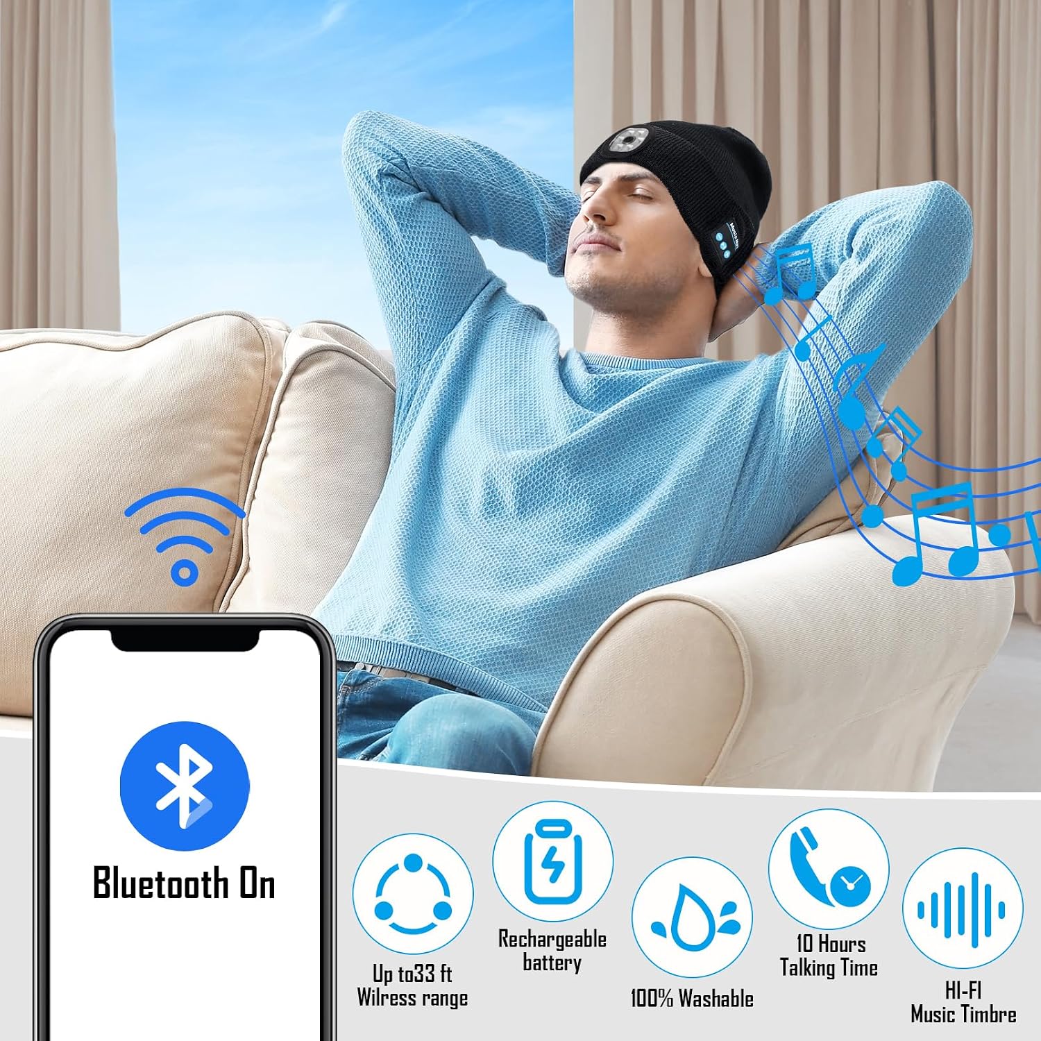 Gifts for Men, LED Bluetooth Beanie Hat (2026) - Image 3