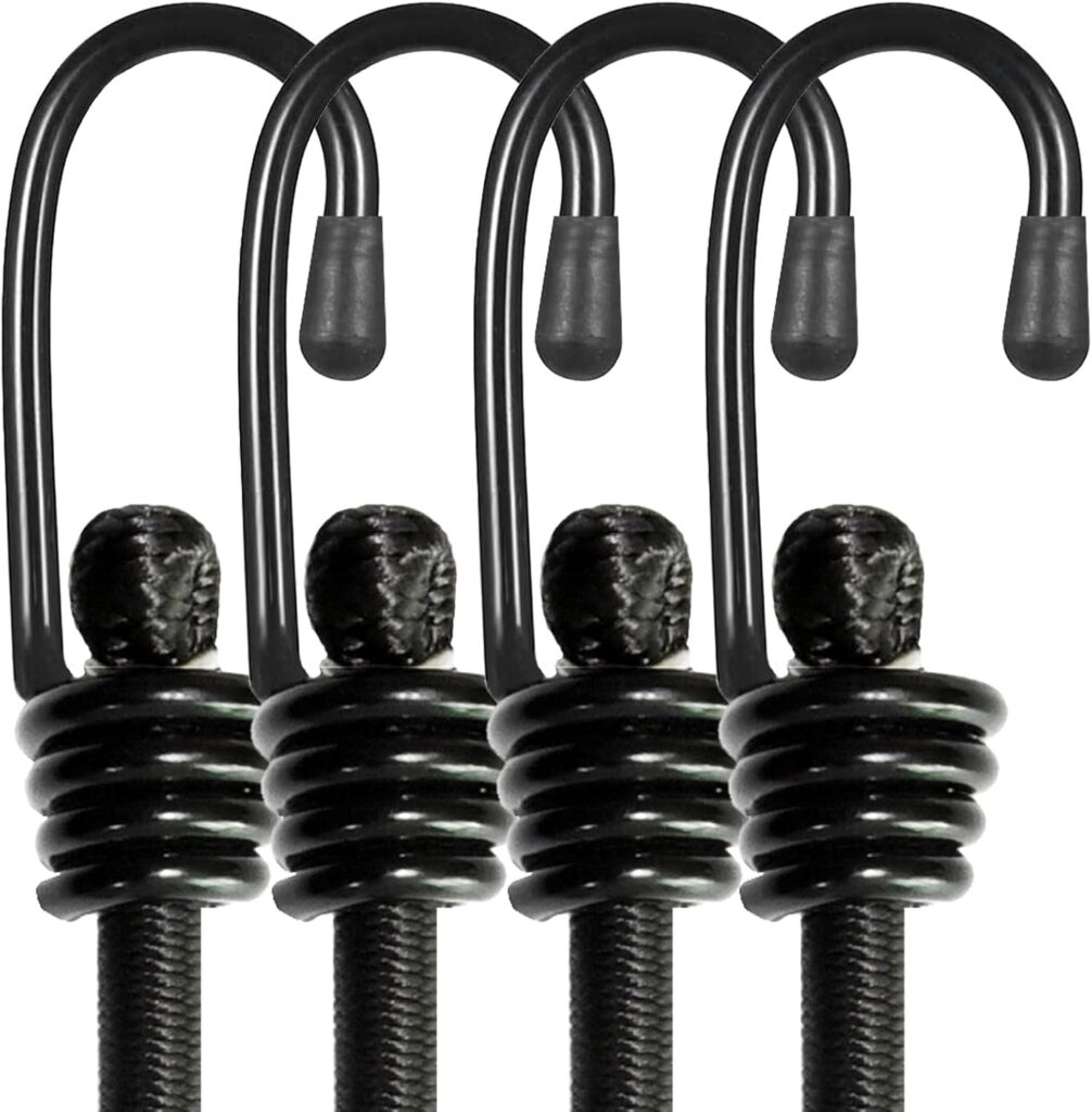 BEXSLE Bungee Cords with Hooks, Heavy Duty Outdoor Elastic Bungee Straps,No Odour Industrial Grade Bungee Rope for Securing Tarps, Luggage, Tents, Bikes or Garden Tidying 24inch 4Pcs (Black) BEXSLE Bungee Cords with Hooks, Heavy Duty Outdoor Elastic Bungee Straps,No Odour Industrial Grade Bungee Rope for Securing Tarps, Luggage, Tents, Bikes or Garden Tidying 24inch 4Pcs (Black)