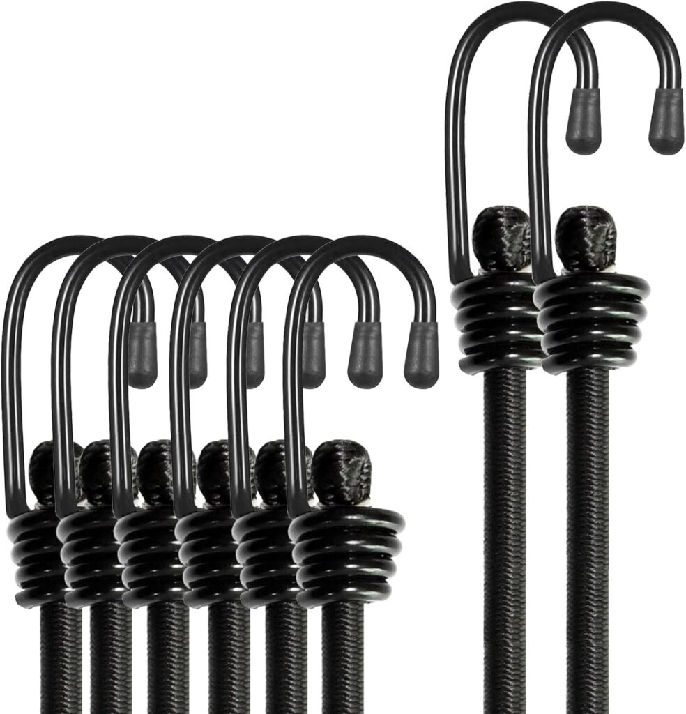 BEXSLE Bungee Cords with Hooks, Heavy Duty Outdoor Elastic Bungee Straps,No Odour Industrial Grade Bungee Rope for Securing Tarps, Luggage, Tents, Bikes or Garden Tidying 24inch 4Pcs (Black) BEXSLE Bungee Cords with Hooks, Heavy Duty Outdoor Elastic Bungee Straps,No Odour Industrial Grade Bungee Rope for Securing Tarps, Luggage, Tents, Bikes or Garden Tidying 24inch 4Pcs (Black)