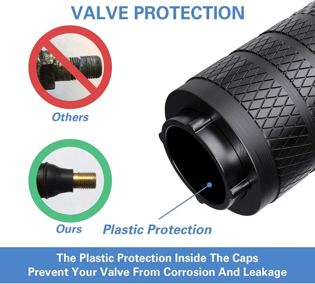 CKAuto Tire Valve Stem Caps, Black, pcs/Pack, Anodized Aluminum Tire Valve Cap Set, Corrosion Resistant, Universal Stem Covers for Cars Trucks Motorcycles SUVs and Bikes