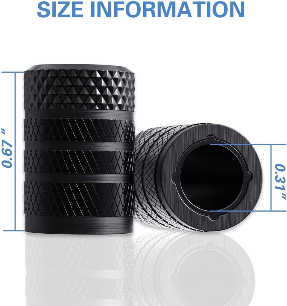 CKAuto Tire Valve Stem Caps, Black, pcs/Pack, Anodized Aluminum Tire Valve Cap Set, Corrosion Resistant, Universal Stem Covers for Cars Trucks Motorcycles SUVs and Bikes