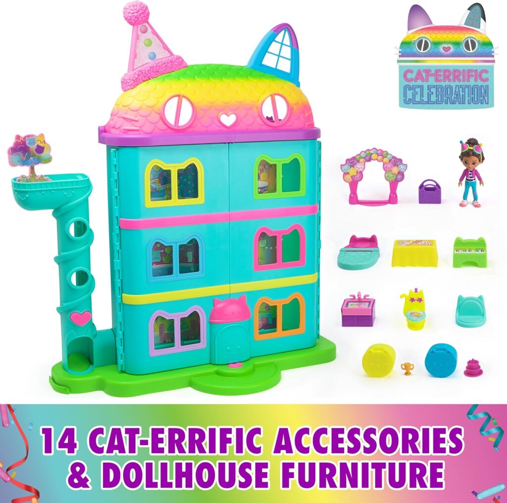DREAMWORKS GABBYS DOLLHOUSE, Pc Celebration Dollhouse, 25-Inches Tall, with Toy Figures, Doll House Furniture Sounds, Kids Toys for Girls  Boys Ages 3+