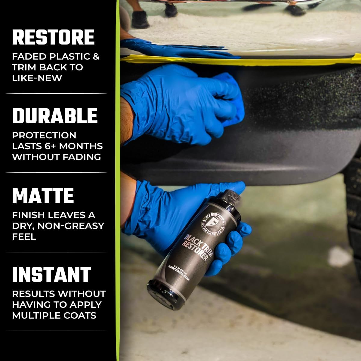 ExoForma Black Trim Restorer – Lasts 6+ Months, Dye Infused Waterproof Plastic Restorer for Cars – Perfect for Faded Bumpers, Trim & Vinyl on Jeeps, Truck Beds, Avalanches & ATVs | 4oz Kit