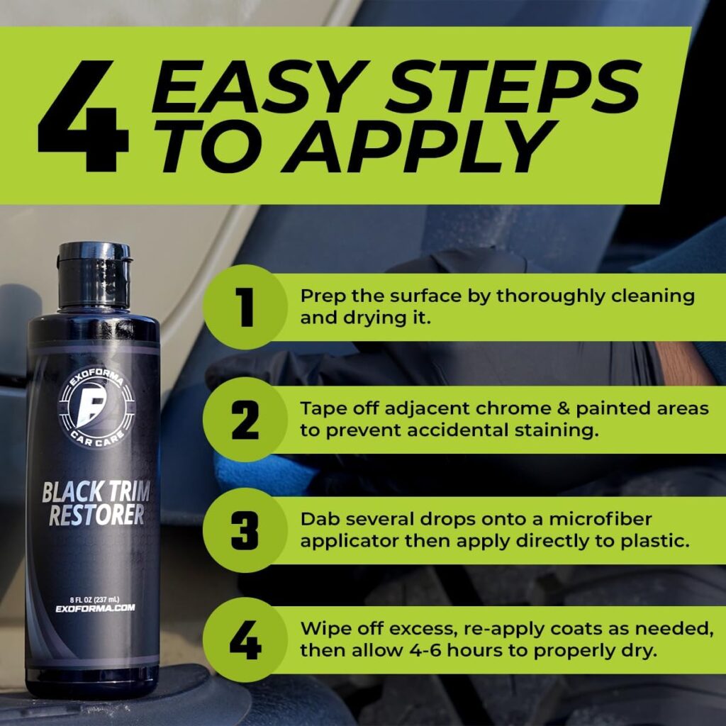 ExoForma Black Trim Restorer - Lasts 6+ Months, Dye Infused Waterproof Plastic Restorer for Cars - Perfect for Faded Bumpers, Trim  Vinyl on Jeeps, Truck Beds, Avalanches  ATVs | 4oz Kit