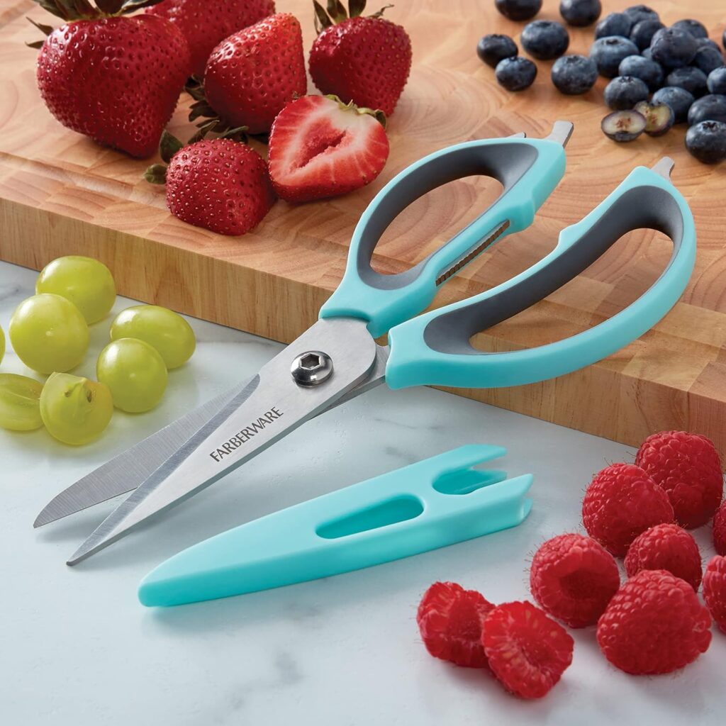 Farberware 4-in-1 Kitchen Shears, 2-Piece, Aqua and Gray Farberware 4-in-1 Kitchen Shears, 2-Piece, Aqua and Gray