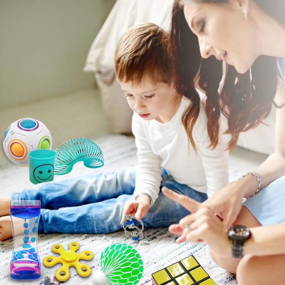 Fidget Toy Set, Pcs Sensory Toy for ADD, OCD, Autistic Children, Adults, Anxiety Autism to Stress Relief and Anti Anxiety with Motion Timer, Perfect for Classroom Reward with Gift Box