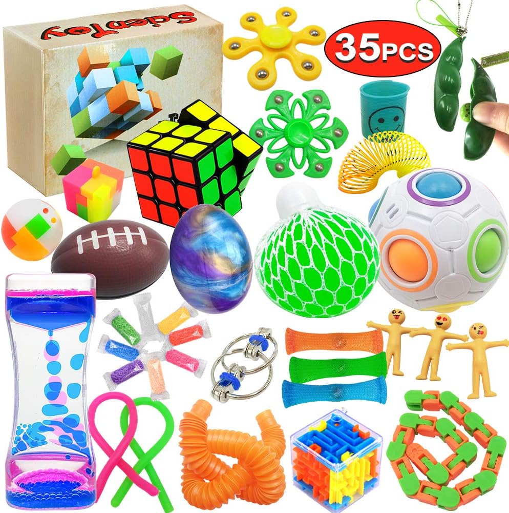 Fidget Toy Set, Pcs Sensory Toy for ADD, OCD, Autistic Children, Adults, Anxiety Autism to Stress Relief and Anti Anxiety with Motion Timer, Perfect for Classroom Reward with Gift Box