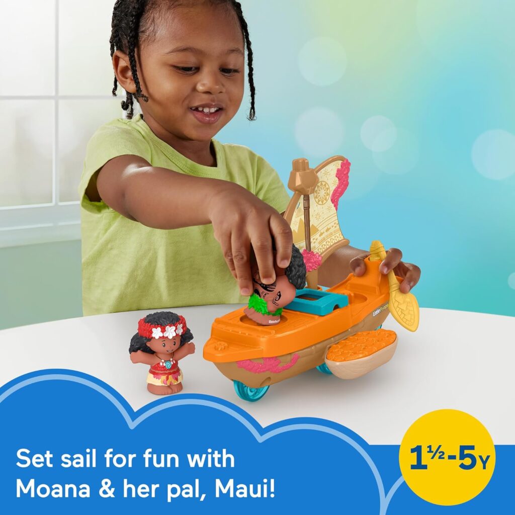 Fisher-Price Little People Toddler Toy Disney Princess Moana  Maui’s Canoe Sail Boat with Figures for Pretend Play Ages 18+ Months​