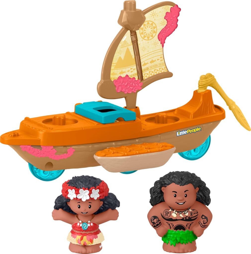 Fisher-Price Little People Toddler Toy Disney Princess Moana  Maui’s Canoe Sail Boat with Figures for Pretend Play Ages 18+ Months​