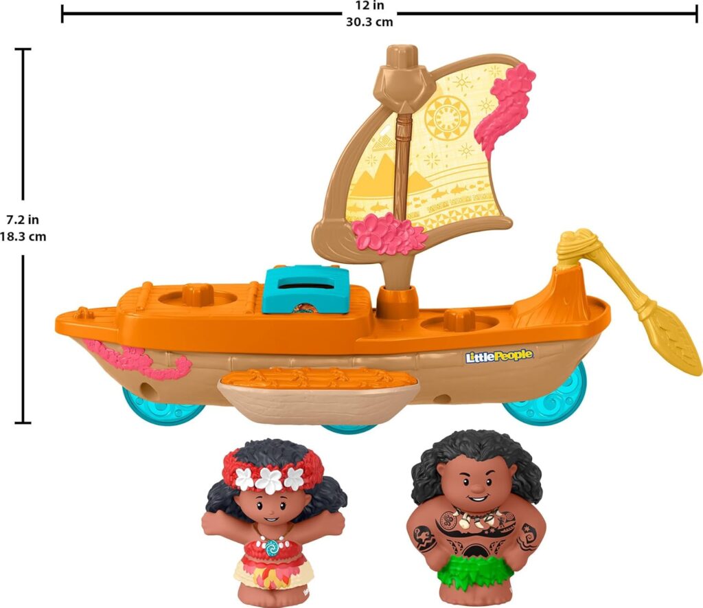 Fisher-Price Little People Toddler Toy Disney Princess Moana  Maui’s Canoe Sail Boat with Figures for Pretend Play Ages 18+ Months​
