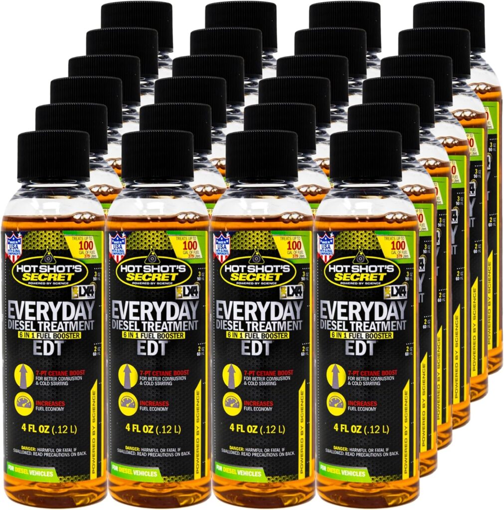 Hot Shot’s Secret Everyday Diesel Treatment EDT oz Squeeze – Treats Gallons – 6-in-1 Diesel Fuel Additive, Injector and Fuel System Cleaner, Boosts Cetane