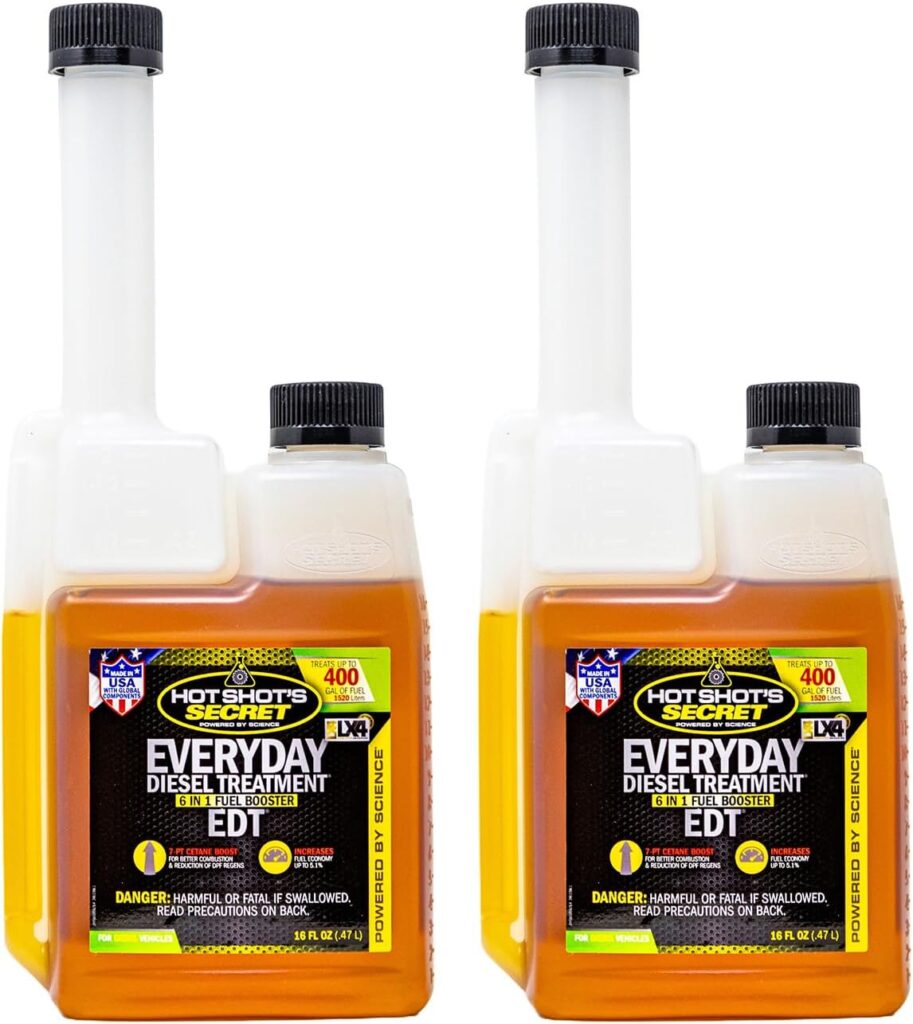Hot Shot’s Secret Everyday Diesel Treatment EDT oz Squeeze – Treats Gallons – 6-in-1 Diesel Fuel Additive, Injector and Fuel System Cleaner, Boosts Cetane