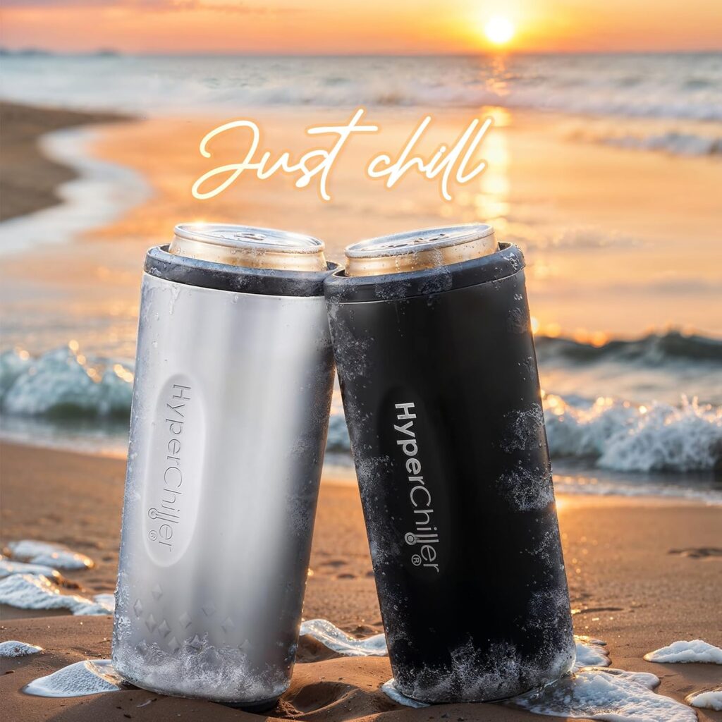 HyperChiller NEW SLIM HBC100SB, Dual Wall Vacuum Insulated, Slim Can Cooler, Beer, Soda, Energy Drinks, Seltzer, Wine Cooler, Fits All Standard OZ Slim Cans, Cup Holder Friendly, Black HyperChiller NEW SLIM HBC100SB, Dual Wall Vacuum Insulated, Slim Can Cooler, Beer, Soda, Energy Drinks, Seltzer, Wine Cooler, Fits All Standard OZ Slim Cans, Cup Holder Friendly, Black