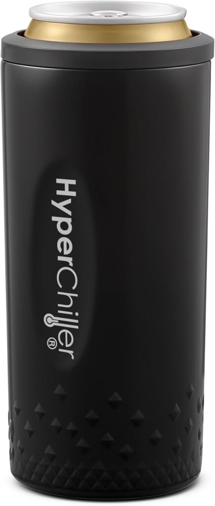 HyperChiller NEW SLIM HBC100SB, Dual Wall Vacuum Insulated, Slim Can Cooler, Beer, Soda, Energy Drinks, Seltzer, Wine Cooler, Fits All Standard OZ Slim Cans, Cup Holder Friendly, Black HyperChiller NEW SLIM HBC100SB, Dual Wall Vacuum Insulated, Slim Can Cooler, Beer, Soda, Energy Drinks, Seltzer, Wine Cooler, Fits All Standard OZ Slim Cans, Cup Holder Friendly, Black