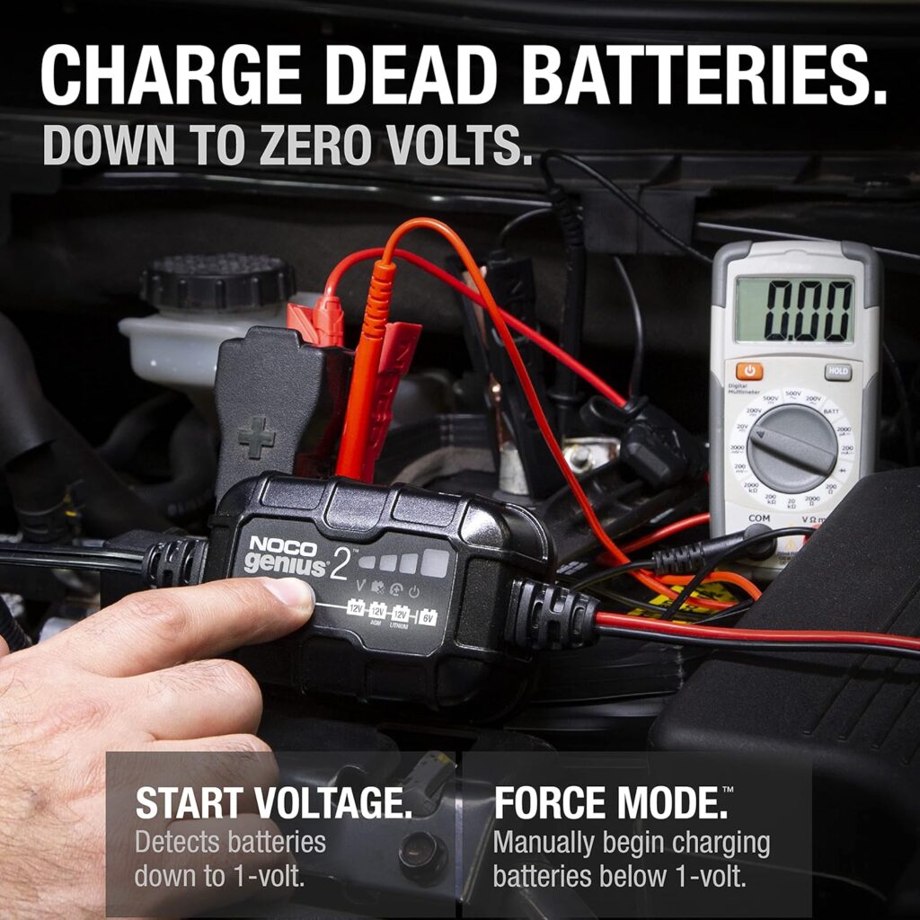 NOCO GENIUS2: 2A 6V/12V Smart Battery Charger – Automatic Maintainer, Trickle Charger  Desulfator with Overcharge Protection  Temperature Compensation – for Lead-Acid  Lithium Batteries