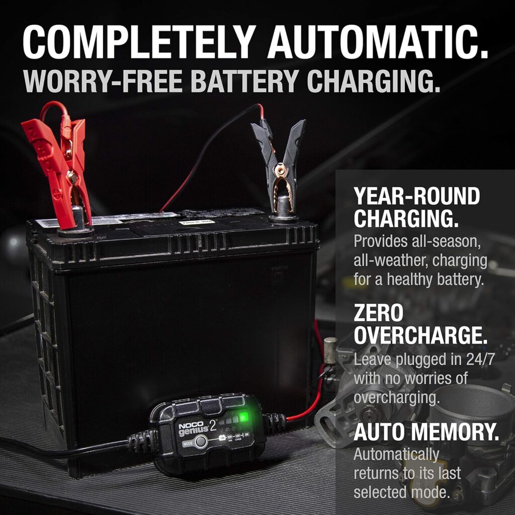 NOCO GENIUS2: 2A 6V/12V Smart Battery Charger – Automatic Maintainer, Trickle Charger  Desulfator with Overcharge Protection  Temperature Compensation – for Lead-Acid  Lithium Batteries