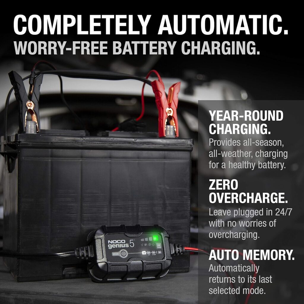 NOCO GENIUS5: 5A 6V/12V Smart Battery Charger – Automatic Maintainer, Trickle Charger  Desulfator with Overcharge Protection  Temperature Compensation – for Lead-Acid  Lithium Batteries