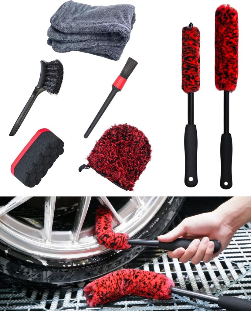oesee Professional Pack Long Handle Wheel Brush Kit for Cleaning Wheel and Tire- 2X Soft Wheel Cleaning Brush, Detailing Brush and Stiff Tire Brush, Bendable Durable Wheel Rim Cleaner Brush Set oesee Professional Pack Long Handle Wheel Brush Kit for Cleaning Wheel and Tire- 2X Soft Wheel Cleaning Brush, Detailing Brush and Stiff Tire Brush, Bendable Durable Wheel Rim Cleaner Brush Set