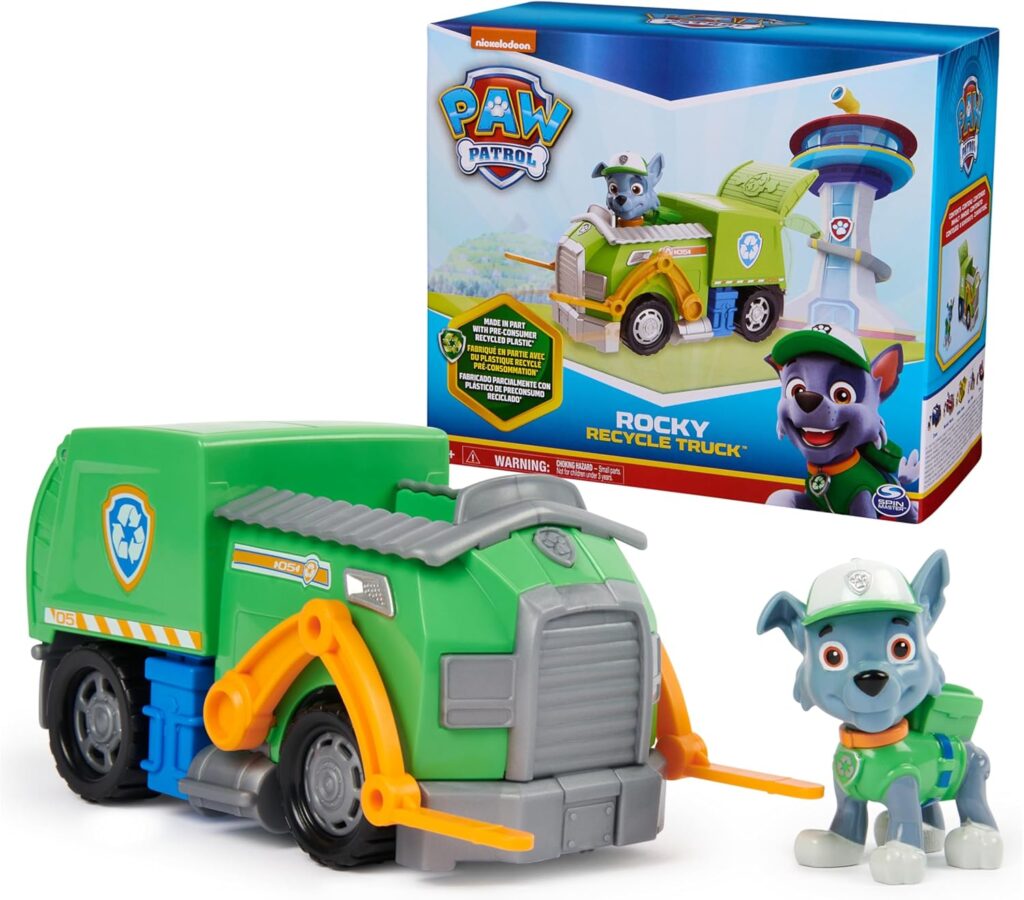 PAW Patrol, Rocky’s Recycle Truck, Toy Truck with Collectible Action Figure, Sustainably Minded Kids Toys for Boys Girls Ages and Up PAW Patrol, Rocky’s Recycle Truck, Toy Truck with Collectible Action Figure, Sustainably Minded Kids Toys for Boys Girls Ages and Up