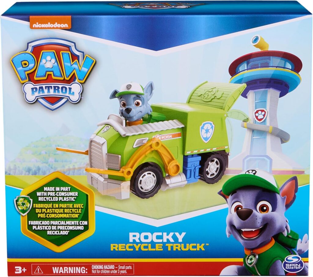 PAW Patrol, Rocky’s Recycle Truck, Toy Truck with Collectible Action Figure, Sustainably Minded Kids Toys for Boys Girls Ages and Up PAW Patrol, Rocky’s Recycle Truck, Toy Truck with Collectible Action Figure, Sustainably Minded Kids Toys for Boys Girls Ages and Up