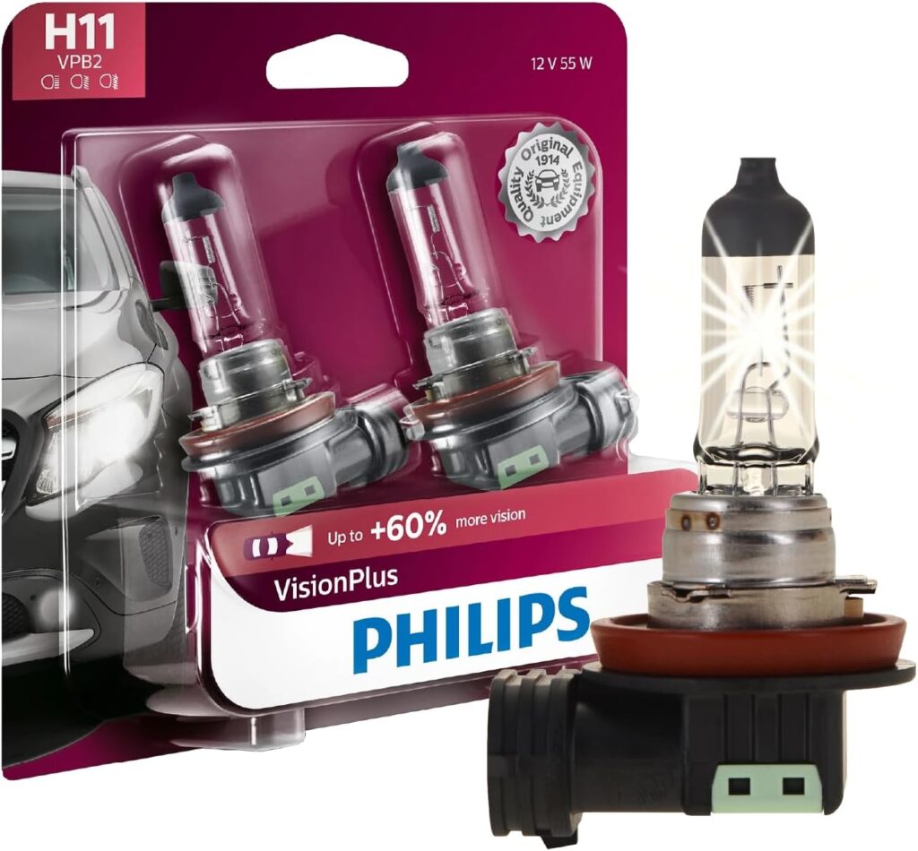 Philips Automotive Lighting H11 VisionPlus Deluxe Upgrade Automotive Replacement Headlight Bulb, for High Beam, Low Beam, and Fog Positions (Pack of 2) Philips Automotive Lighting H11 VisionPlus Deluxe Upgrade Automotive Replacement Headlight Bulb, for High Beam, Low Beam, and Fog Positions (Pack of 2)