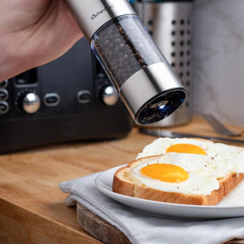 Rechargeable Salt  Pepper Grinder Set - Auto Electric Grinder with Coarseness Levels, LED Light, Push Button Operation, Lithium Power USB-C Charging, Great Kitchen Gadget Gift.