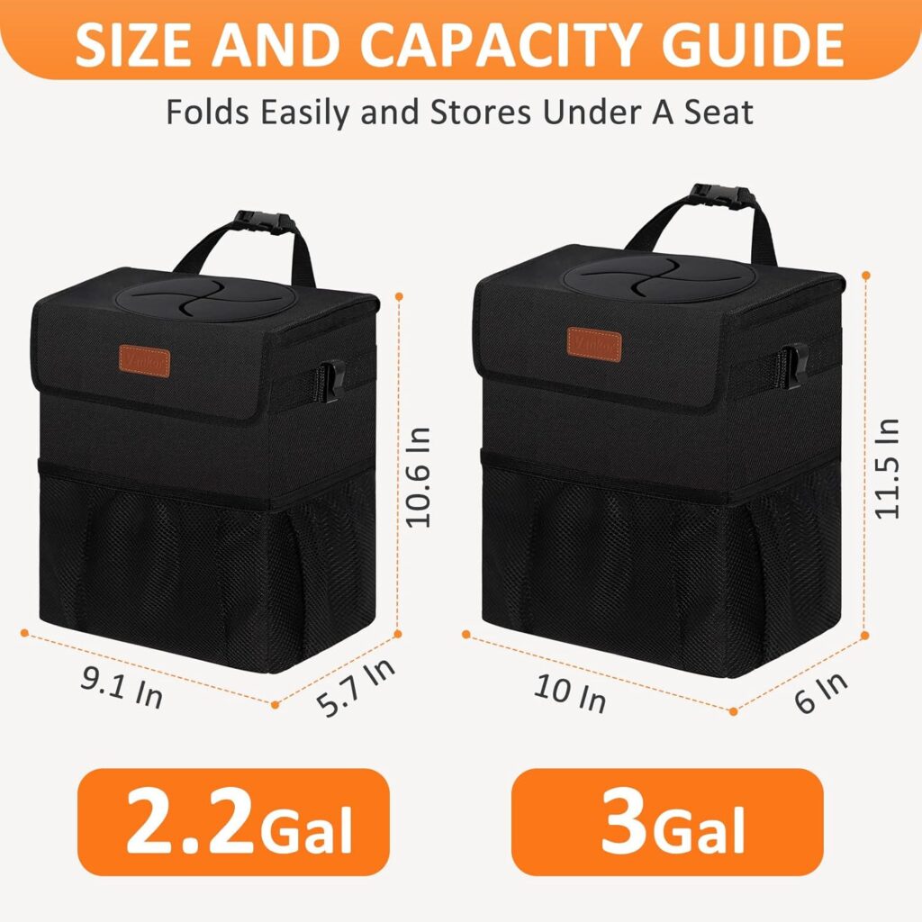 Vankor Car Trash Can Bin with Lid Hanging for Back Seat, Car Accessories for Women Men Leak Proof Automotive Garbage Cans Leakproof Vehicle Trash Can for Truck SUV Black