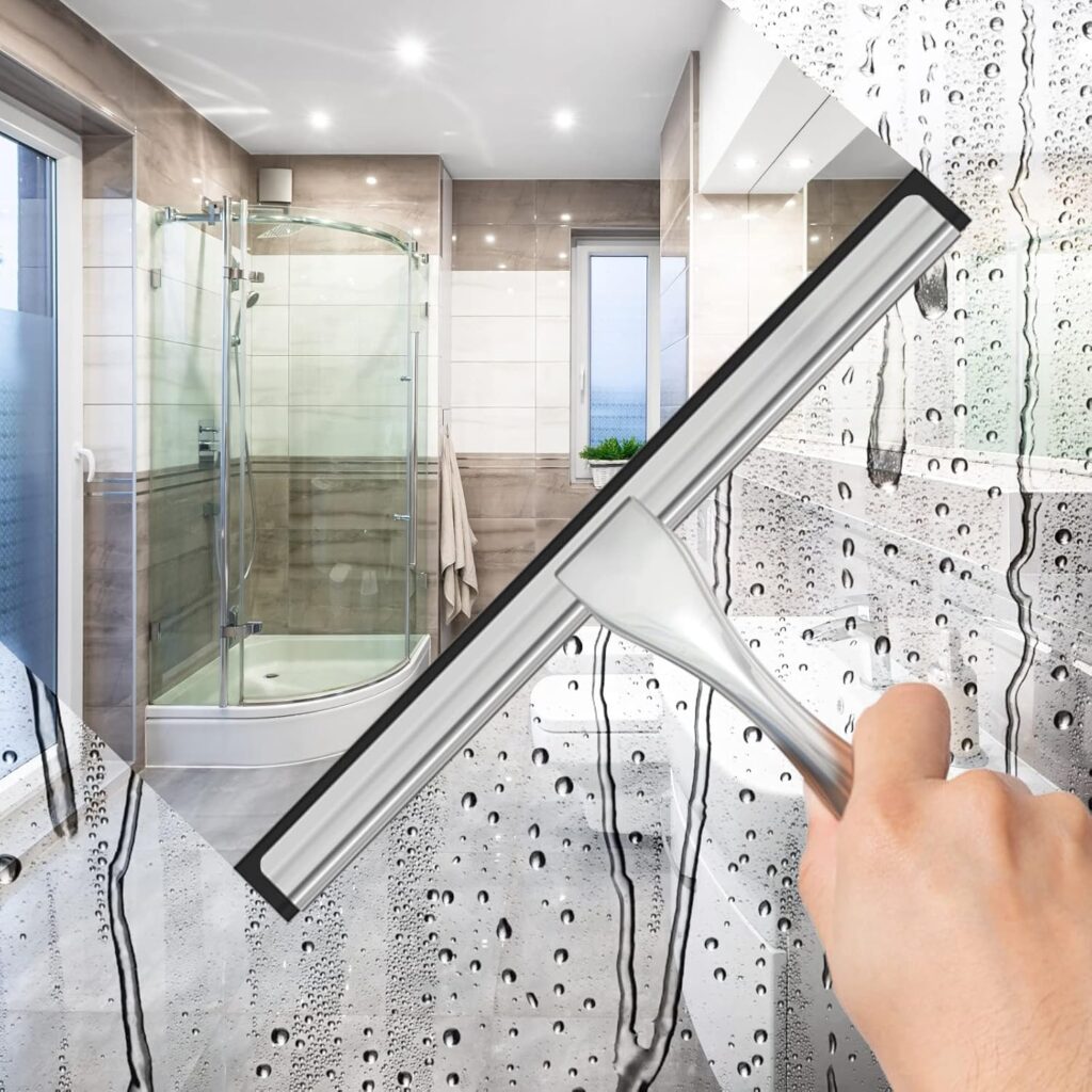 All-Purpose Stainless Steel Shower Squeegee for Shower Glass Door with Adhesive Hooks, Bathroom Cleaner Tool Household Window Mirror Squeegee , Cleaning Tile Wall, Car, Inch Silver All-Purpose Stainless Steel Shower Squeegee for Shower Glass Door with Adhesive Hooks, Bathroom Cleaner Tool Household Window Mirror Squeegee , Cleaning Tile Wall, Car, Inch Silver