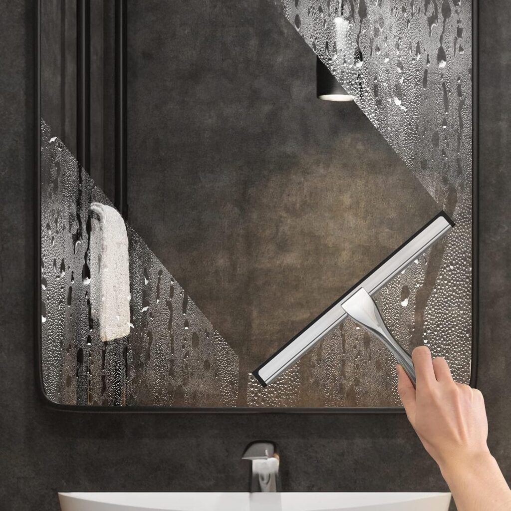 All-Purpose Stainless Steel Shower Squeegee for Shower Glass Door with Adhesive Hooks, Bathroom Cleaner Tool Household Window Mirror Squeegee , Cleaning Tile Wall, Car, Inch Silver All-Purpose Stainless Steel Shower Squeegee for Shower Glass Door with Adhesive Hooks, Bathroom Cleaner Tool Household Window Mirror Squeegee , Cleaning Tile Wall, Car, Inch Silver