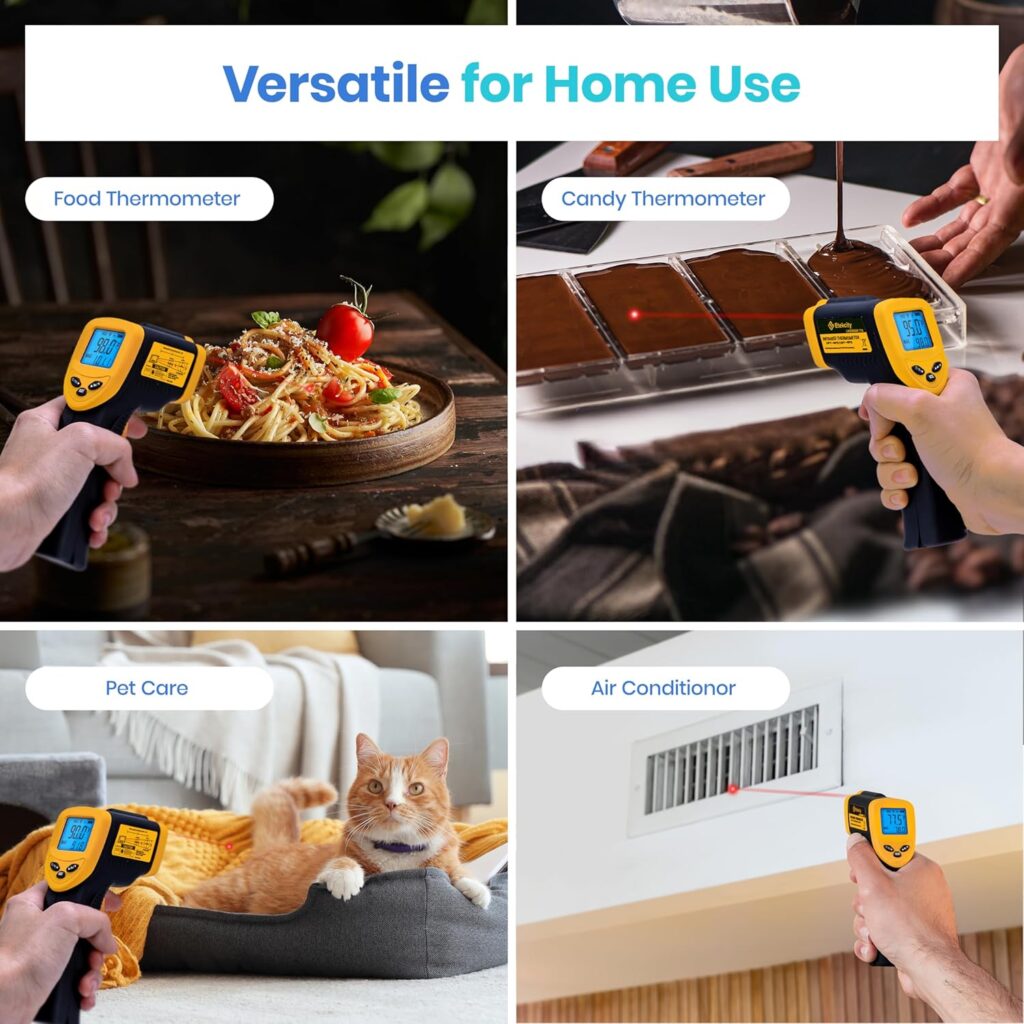 Etekcity Infrared Thermometer Laser Temperature Gun 774, Meat Food Candy Oven Thermometer for Griddle Accessories, Heat Gun for Cooking Refrigerator Tools, Adjustable Emissivity  Max Measure, Yellow